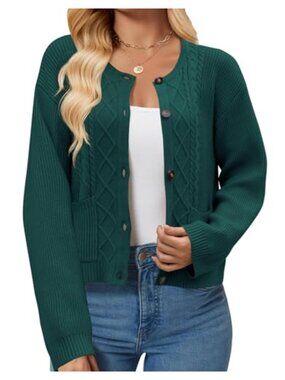 Oversized Knit Cardigan with Pockets, Long Sleeve Button Front Sweater, Cozy